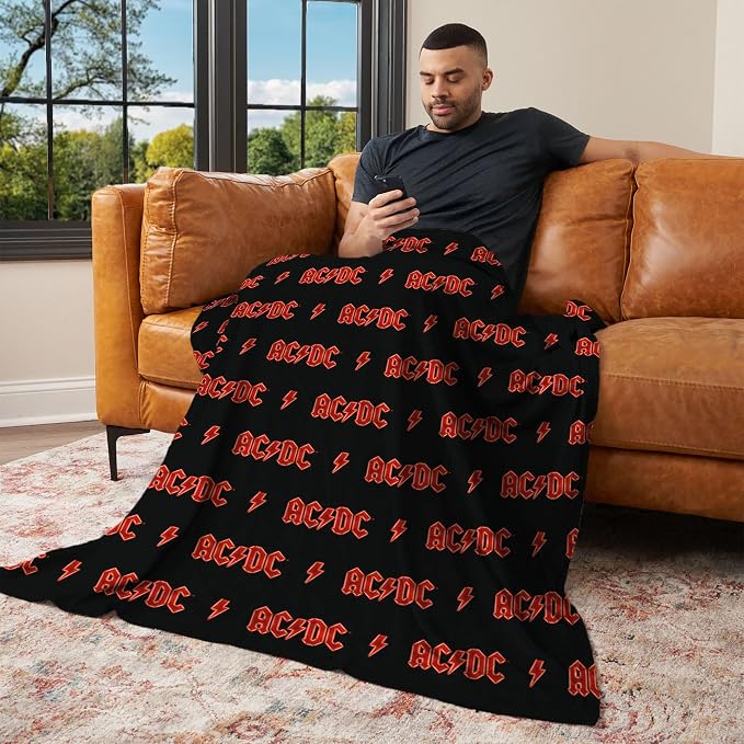 Northwest AC/DC Neon Throw Blanket, Oversized Rock and Roll Silk Touch Throw 50x70, Ultra-Soft Lightweight Fleece, Rock Band Music Decor