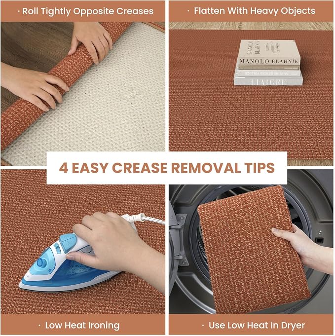 IOHOUZE Washable Runner Rug 3x12 Non Slip Rubber Backed Extra Long Hallway Runner Entryway Runner Indoor, Kitchen Rugs Woven Cotton Floor Carpet for Hall Entrance, Burnt Orange/Tan