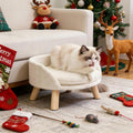 Elevated Dog Bed: Indoor Wooden Dog Chair with Cozy Pad Waterproof - Nordic Doggy Sofa Chair with Sturdy Wood Legs Anti Slip for Small Dogs Cats