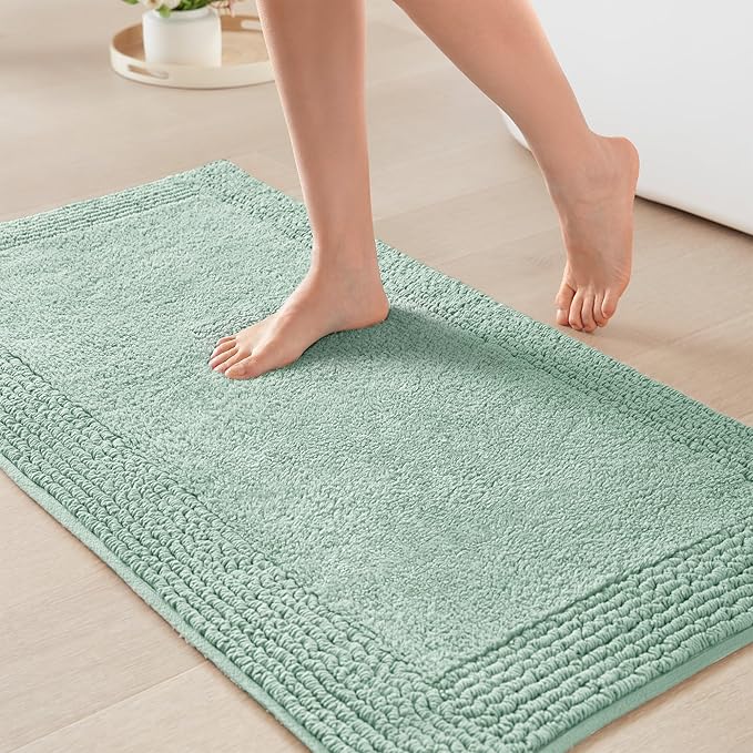 Madison Park Splendor Reversible 100% Cotton Bath Rug, 17 x 24, Green | Tufted Bathroom Mat, 3000 GSM, Hotel Quality, Luxurious Plush, Medium Pile, Absorbent, Quick Dry, OEKO-TEX, Shower Room Décor