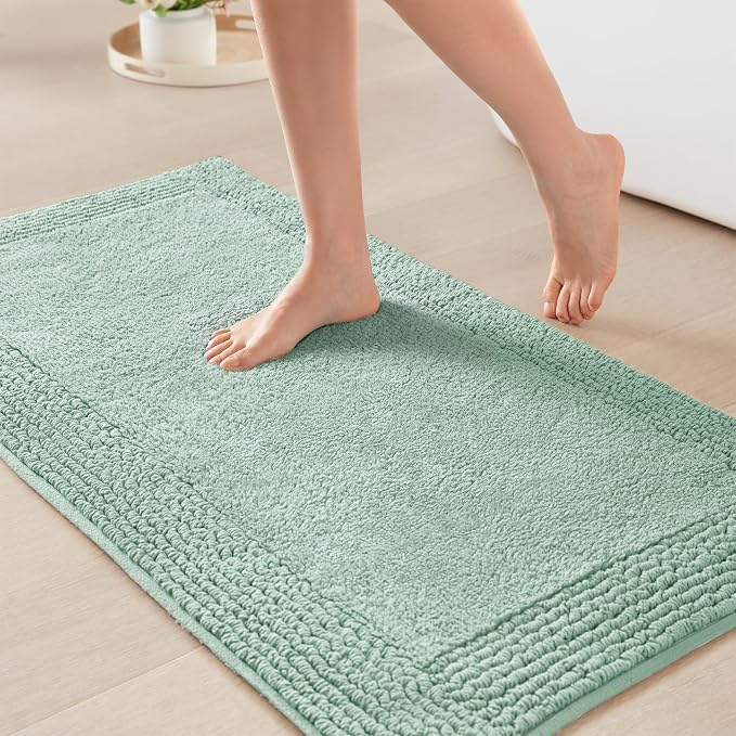 Madison Park Splendor Reversible 100% Cotton Bath Rug, 20 x 30, Green | Tufted Bathroom Mat, 3000 GSM, Hotel Quality, Luxurious Plush, Medium Pile, Absorbent, Quick Dry, OEKO-TEX, Shower Room Décor