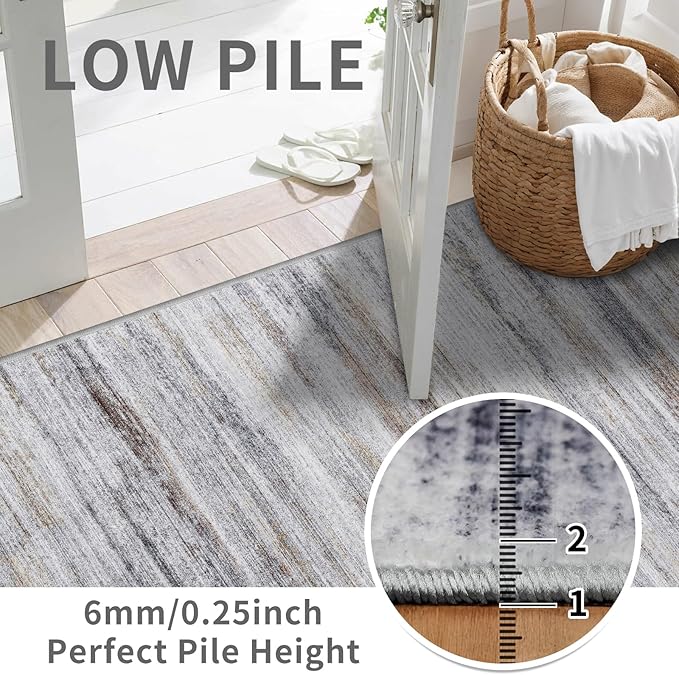 3x18 Washable Hallway Runner Rug: Extra Long Runners for Entryway Living Room Dining Room - Stain and Water Resistant Rugs with Non-Slip Backing - Soft Low-Pile Carpet 18ft Beige Grey