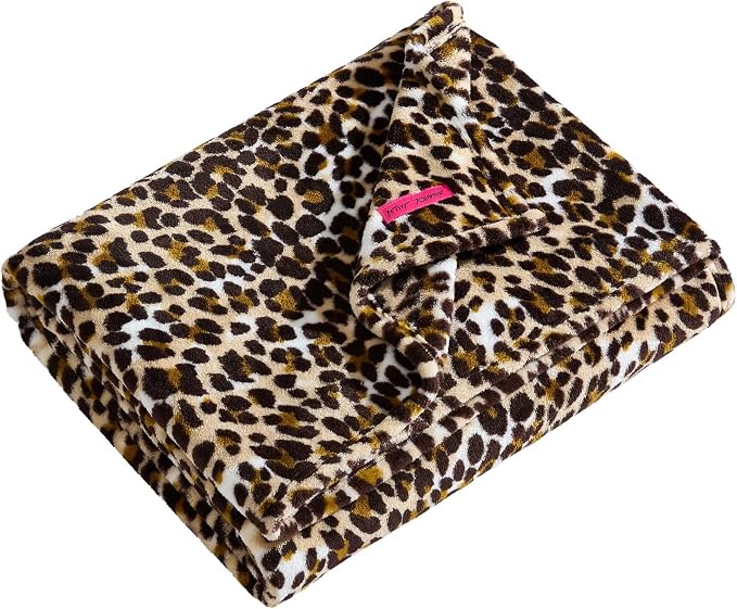 Betsey Johnson - Plush Throw Blanket for Couch or Bed, Soft Reversible Western Fleece Throw, Cozy Printed Soft Blanket, Etched Leopard Brown, 50" x 70"