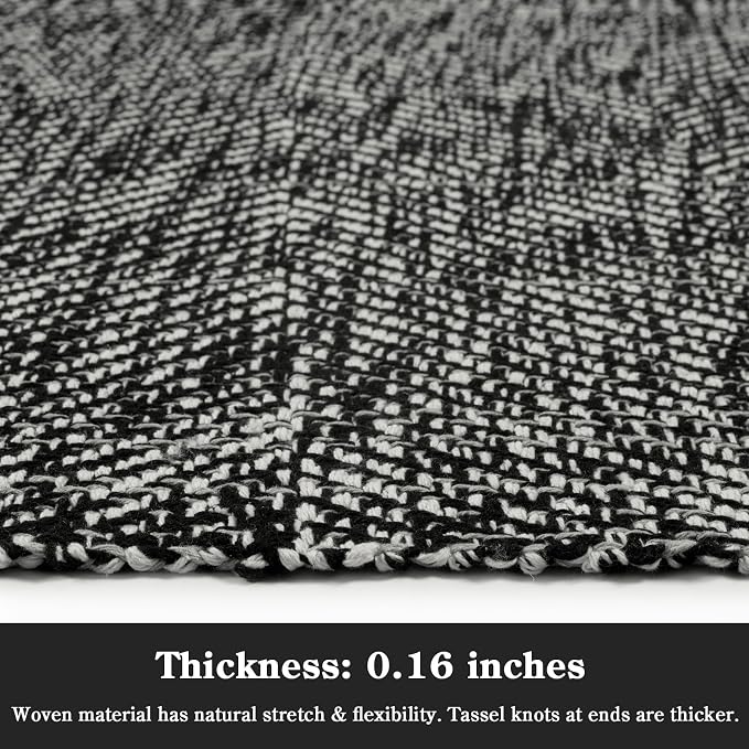 Collive 2' x 4.3' Indoor Outdoor Rug, Modern Farmhouse Kitchen Runner Rugs Hand-Woven Bathroom Rugs, Boho Washable Entry Carpet Black Reversible Front Door Mats for Laundry Bedroom Porch Decor