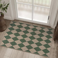 Rugalia Easy Jute Checkered Entryway Rug, 2x3 Green Modern Indoor Outdoor Doormat, Washable Non-Slip Neutral Small Kitchen Rug Farmhouse Diamond Throw Rugs for Entrance Bedroom Bathroom