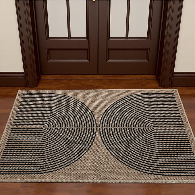 EDIMENS Easy Jute 2x3 Entryway Rug Door Mat Small Entry Rugs Indoor Outdoor | Non Slip Washable Rainbow Area Rug Farmhouse Low Pile Black Indoor Outdoor Doormat for Entrance Porch Doorway