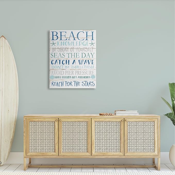 Beach Knowledge Planked Sign, 30 x 40 Inch Canvas Wall Art