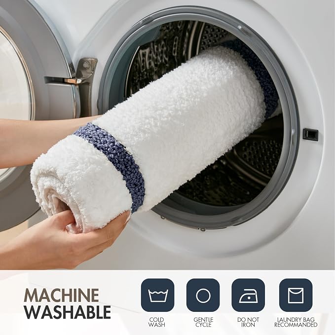 Madison Park Roan Border Tufted Bath Rug Non-Slip Absorbent, 24 x 36, Navy | Microfiber, Soft Pile, Machine Washable, OEKO-TEX Certified, Plush Bathroom Mat, Non Slip TPR Backing
