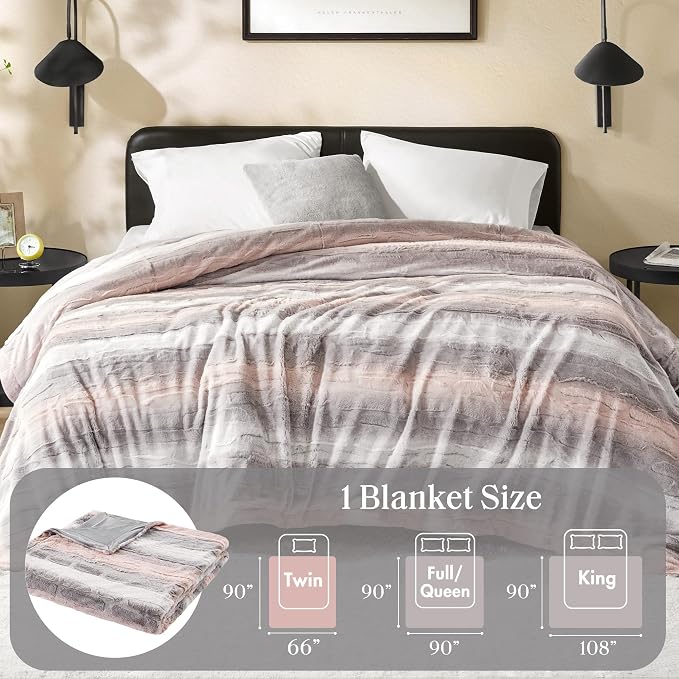 Madison Park Zuri Ultra Soft Faux Fur Twin Blanket Reversible, Blush/Grey | All Season, Ultra Soft, Breathable Fabric for Bed or Couch, Lightweight, Plush, OEKO-TEX Certified