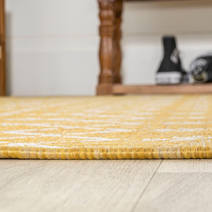 JONATHAN Y Moroccan Geometric Indoor Outdoor Runner Rug 2X10 Yellow/Cream, Ourika Textured Weave for Backyard, Patio, Porch, Easy-Cleaning, High Traffic, Pet-Friendly, Non-Shedding (SMB108G-210)