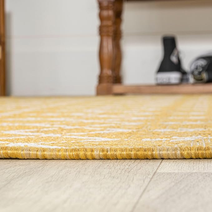JONATHAN Y Moroccan Geometric Indoor Outdoor Area Rug 9X12 Yellow/Cream, Ourika Textured Weave for Backyard, Patio, Porch, Easy-Cleaning, High Traffic, Pet-Friendly, Non-Shedding (SMB108G-9)