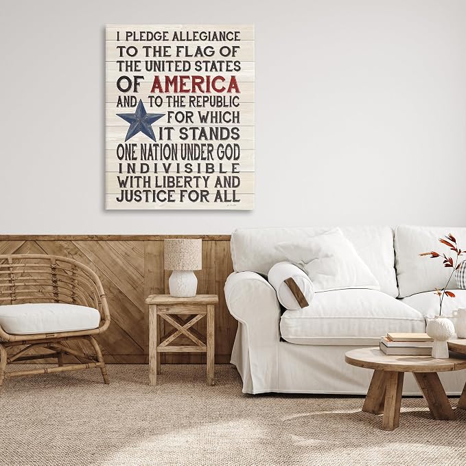 Stupell Industries 'Pledge of Allegiance Patriotic', Canvas Art, 36 x 48 Inches, Easy to Hang and Sturdy, Made in USA, by Jo Moulton