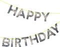 Meri Meri Silver Happy Birthday Banner (Pack of 1), 8' Birthday Party Banner with Excess Cord