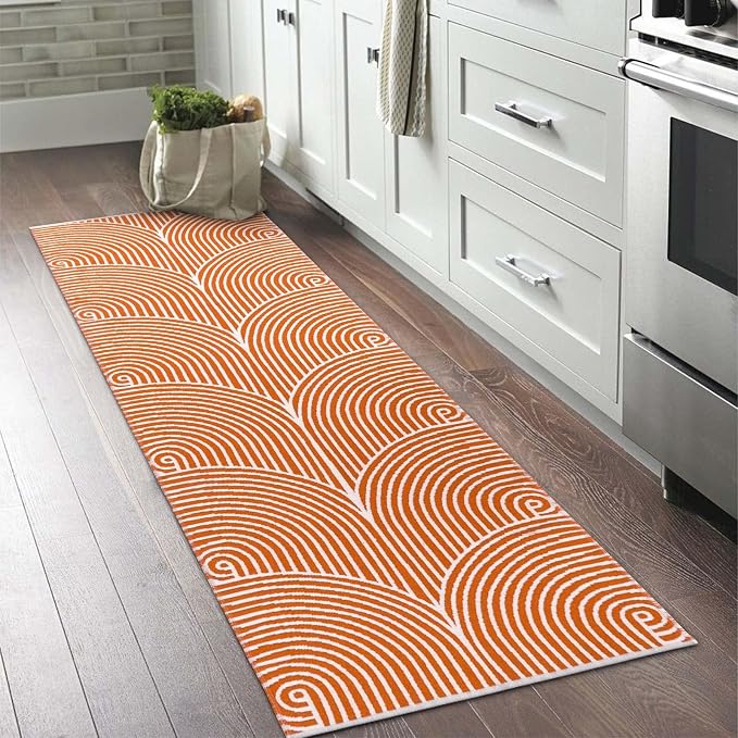 Tiffasea Washable Runner Rug 2'x6' Fall Orange Kitchen Rugs Hallway Runner | Cotton Woven Area Rug Modern Runner Rug Entryway Throw Rugs Indoor Outdoor Carpet for Bedroom/Bathroom/Living Room/Laundry