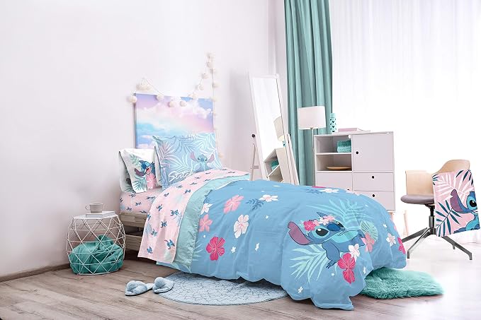Jay Franco Disney Lilo & Stitch Paradise Dream Twin Comforter & Sham Set - Super Soft Kids Reversible Bedding - Fade Resistant Microfiber (Official Disney Product)
