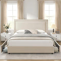 VECELO Full Size Upholstered Bed Frame with 4 Storage Drawers, Adjustable Velvet Rivet Decor Headboard, Wooden Slats Platform Support, No Box Spring Needed, Easy Assembly,Beige