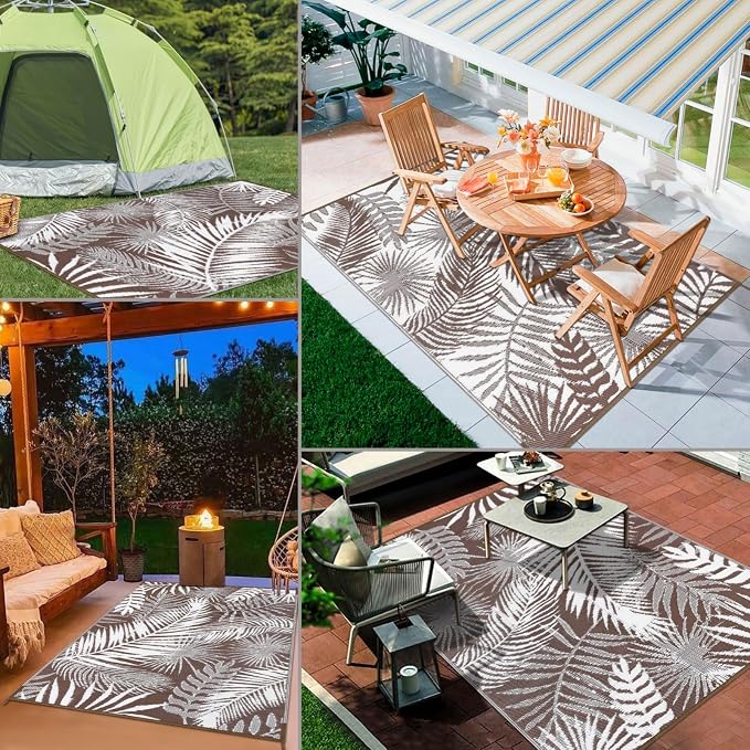 Outdoor Rugs 9'x12' for Patios Clearance Brown Reversible Outdoor Rug, Outdoor Plastic Straw Rug RV Camping Rug Large Outdoor Mat for RV, Patio, Backyard, Deck, Picnic, Beach, Trailer, Camping