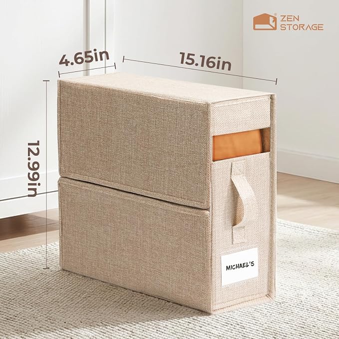 Sheet Organizers and Storage for Linen Closet, 6Pack Beige | 1200D Linen-Type Cloth, Fits King and Queen Sheet Sets, Clear Window and Label Slot, Foldable Dustproof Storage with Handle