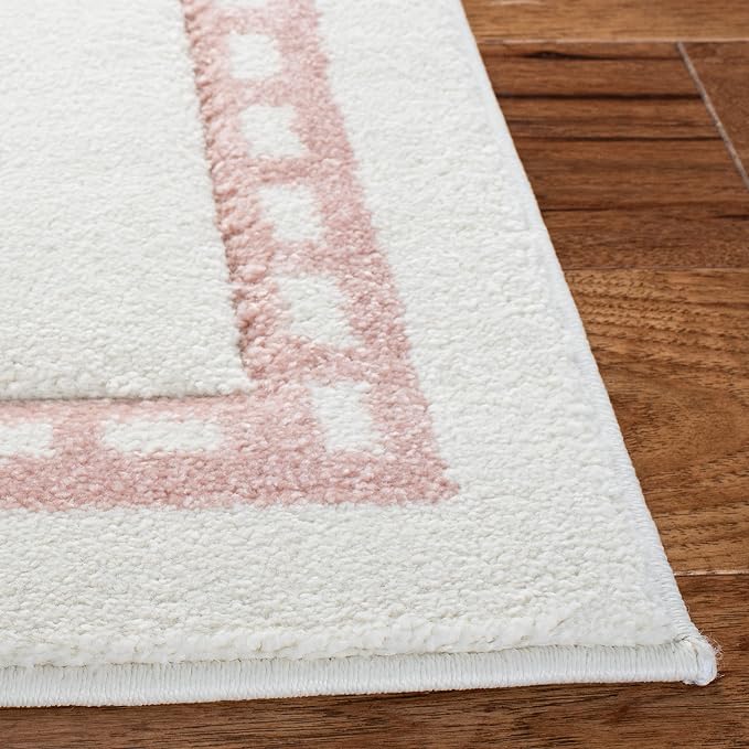 SAFAVIEH Carousel Kids Collection Area Rug - 5'3" Square, Ivory & Pink, Bunny Design, Non-Shedding & Easy Care, Ideal for High Traffic Areas for Boys & Girls in Playroom, Nursery, Bedroom (CRK166A)