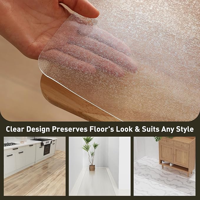 3'x20' Vinyl Runner Rug for Hallway, Clear Waterproof Kitchen Mat for Floor, Non-Slip Plastic Floor Mat for Entryway, Easy Clean Durable Area Mat for Bedroom, Laundry Room