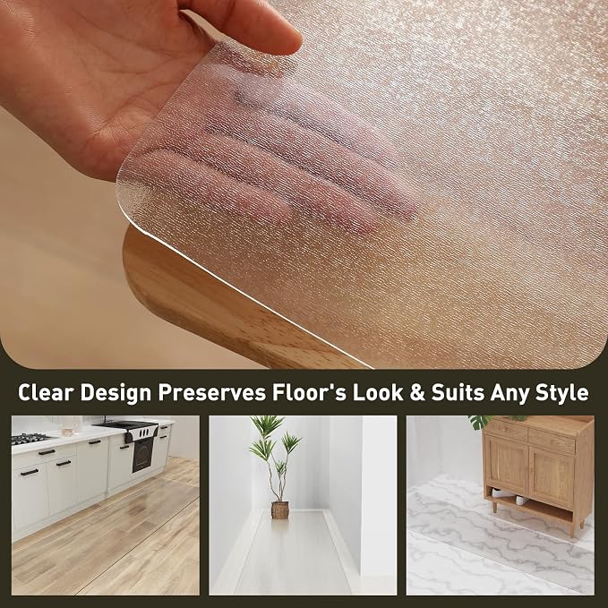 2'x10' Vinyl Runner Rug for Hallway, Clear Waterproof Kitchen Mat for Floor, Non-Slip Plastic Floor Mat for Entryway, Easy Clean Durable Area Mat for Bedroom, Laundry Room