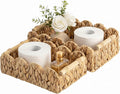 StorageWorks Toilet Paper Basket 2 Pack, Back of Toilet Basket with Wooden Handles, Small Wicker Decorative Scalloped Baskets for Organizing, Living Room Storage, Natural Water Hyacinth