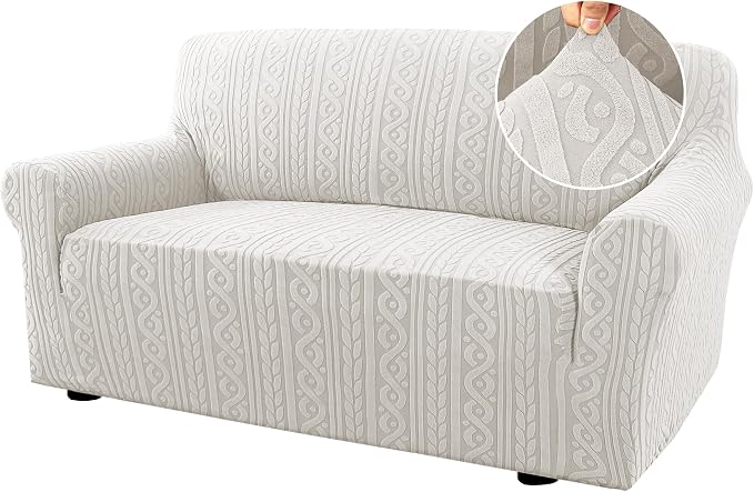 H.VERSAILTEX Sofa Covers 1 Piece Stretch Couch Cover for Dogs Washable Anti-Slip Couch Slipcover Soft Love Seat Couch Covers Upgrade Thick Jacquard Fabric with Spiral Pattern(58"-70", Pale Oak)