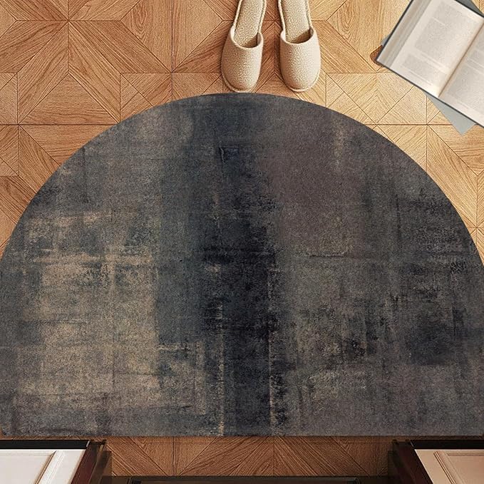 TOMWISH Half Circle Door Mat Blue Semi Circle Bathroom Floor Rug Entrance Way Absorbent Bath Mat for Kitchen Living Room 18" X 30"