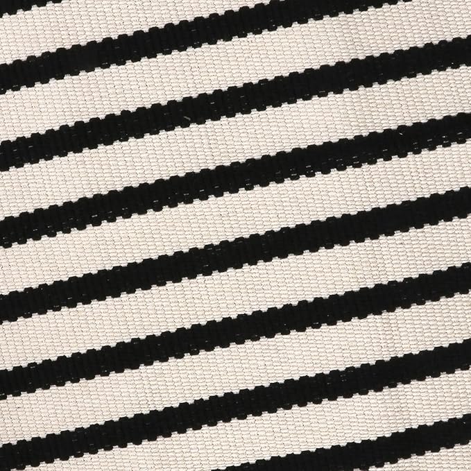 LEEVAN Outdoor Runner Rug 2x4.3 Black and White Striped Front Porch Rug | Layering Fall Doormat Farmhouse Front Porch Rug Cotton Woven Washable Throw Carpet Runner for Front Steps/Bathroom/Kitchen