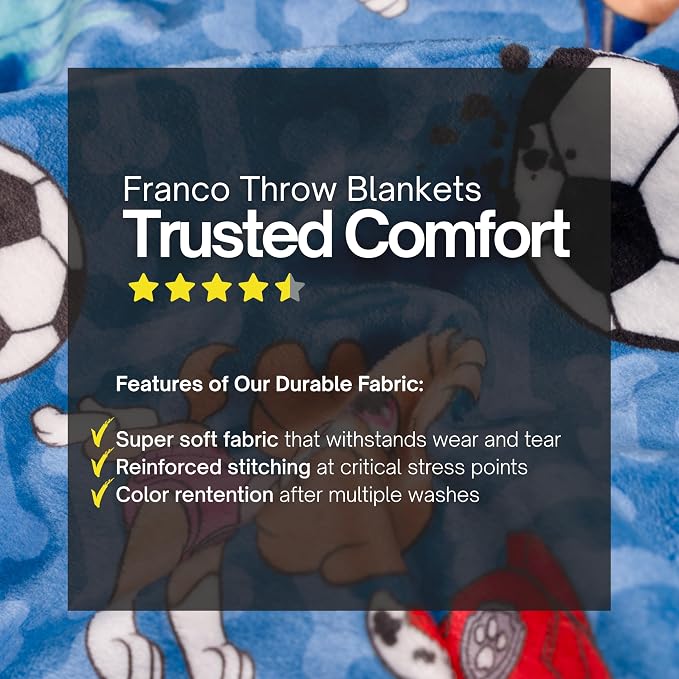 Paw Patrol Kids Sports Soccer Throw, 46 in x 60 in, Soft Plush Blanket for Couch, Bed, or Sporting Events, 2026 World Tournament (Officially Licensed Product) by Franco