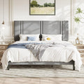 Allewie King Size Platform Bed Frame with Adjustable Headboard | Plush Velvet Upholstered, Vertical Channel Tufted, Sturdy Wood Slats, No Box Spring Needed, Easy Assembly, Grey