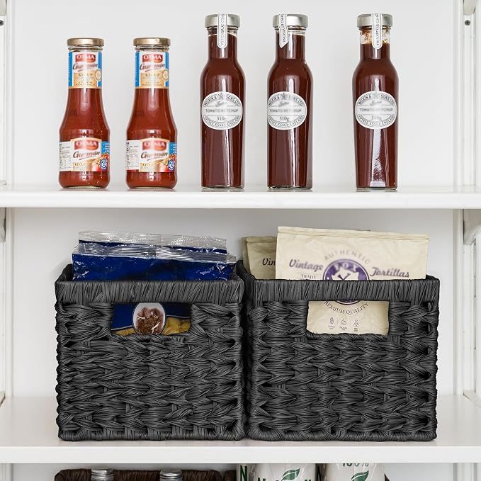 GRANNY SAYS Wicker Basket, Decorative Woven Baskets for Storage, Waterproof Storage Basket Organizer, Wicker Storage Basket for Organizing, 2-Pack, Black