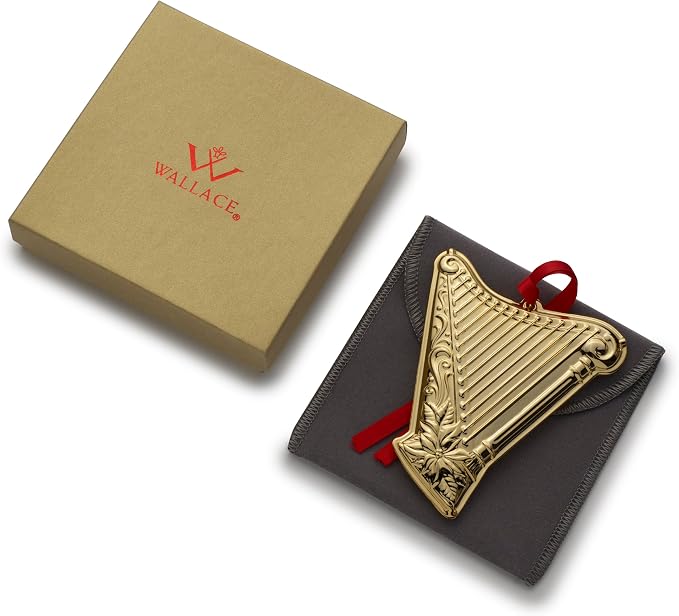 Wallace Gold-Plated Harp Instrument Ornament 3rd Edition - Annual Collectible Holiday Tree Decoration, Handcrafted in USA, Comes in Gift Box with Velvet Pouch and Ribbon