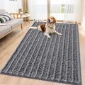 Smiry Dog Door Mat for Muddy Paws 59x35, Absorbent Dirt Trapper, Non-Slip Washable Chenille Entryway Rug for Inside Floor, Dark Grey, Layered Pattern