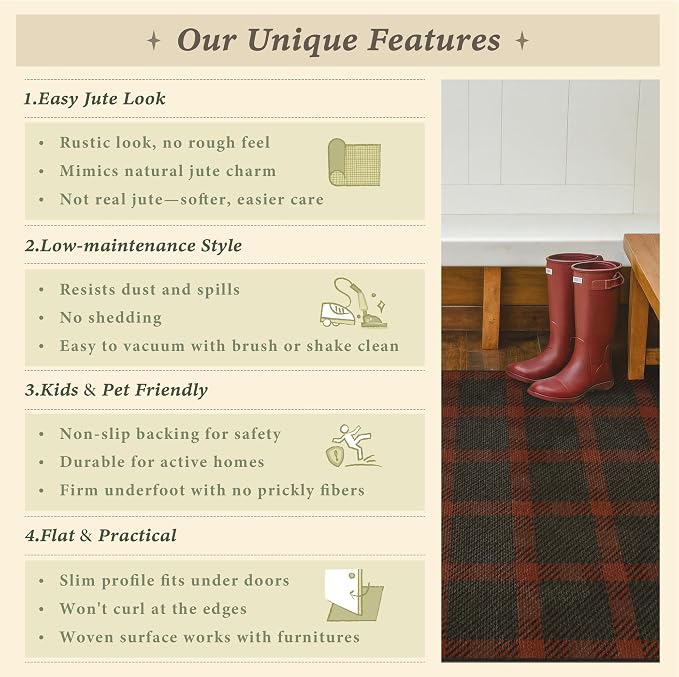 2x3 Entryway Door Mat Indoor – Washable Non Slip Small Rug for Front Door, Kitchen Sink, Mudroom, Garage Entry, Low Profile Easy Clean Farmhouse Plaid Floor Mat