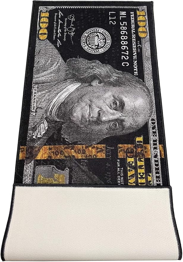 HUAHOO Black Money Rugs 100 Dollar Bill Area Rug Door Mat Runner for Living Room Bedroom Indoor Outdoor Rug 22" x 53"