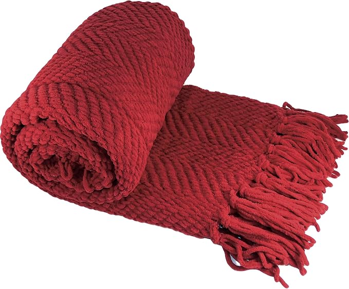 Home Soft Things Red Throw Blanket Knitted Tweed Throw 50'' x 60'', Chili Pepper, Super Soft Cozy Warm Comfortable Breathable Throw for Living Room Chair Couch Bed Sofa Bedroom Home Décor