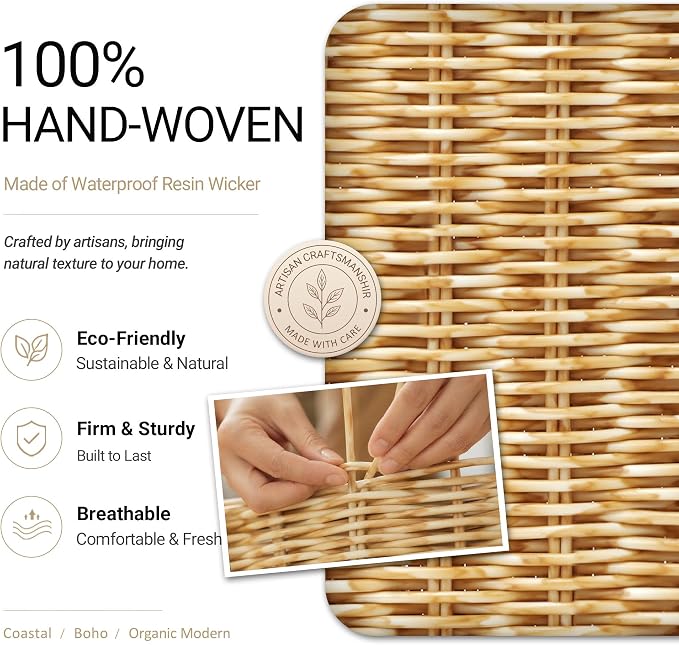 Pantry Organizers and Storage Basket for Organizing with Handles,Handwoven Large Wicker Baskets for Shelves - Waterproof Plastic Storage Bins, Boho Decorative, 3Pack, Natural