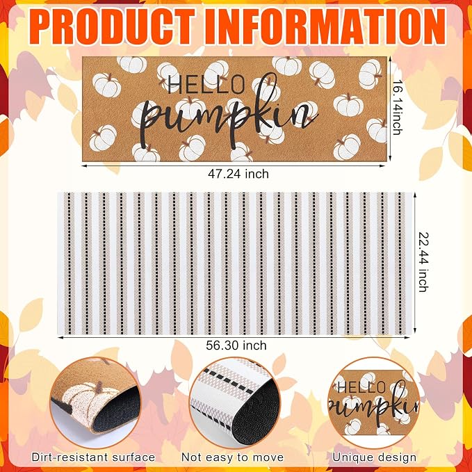 Tinideya Hello Pumpkin Layered Door Mat, Fall Welcome Coir Mats, 2 Pcs