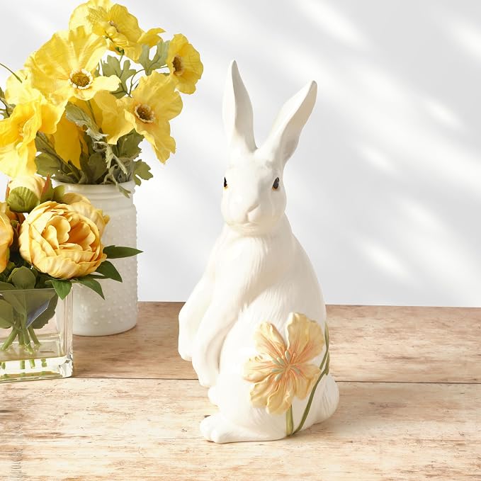 Fitz and Floyd Meadow Rabbit Ceramic Decorative Sitting Figurine, 13.5 Inch