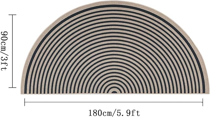 Easy Jute Rainbow Rug 3x6Ft Half Circle Doormat Neutral Faux Jute Carpet for Farmhouse Bedroom Entrance Balcony, Nonslip Half Round Floor Mat for Living Room Patio Kitchen, Outdoor, Black 3