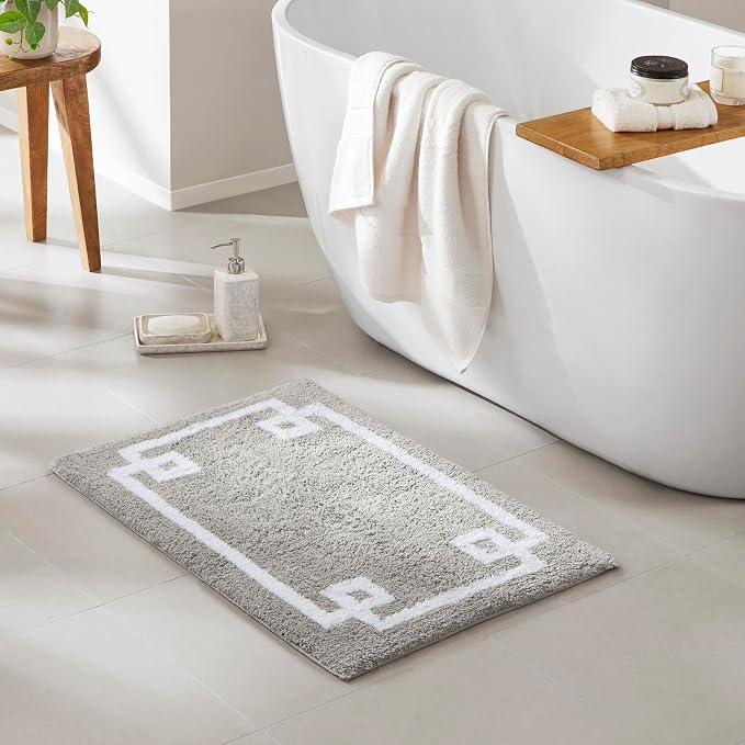 Madison Park Evan 100% Cotton Bath Rug Plush Absorbent, 20" x 30", Grey | Non-slip Backing, OEKO TEX, Luxurious Tufted Plush Bath Mat for Bathroom, Quick Dry, Spa Design Decorative for Shower Room
