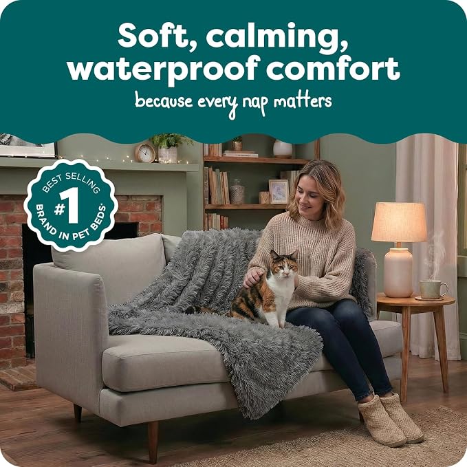 Furhaven Waterproof Throw Blanket for Dogs & Indoor Cats, Reversible Protective Pet Blanket, Extra Large, Long Faux Fur & Velvet, Gray