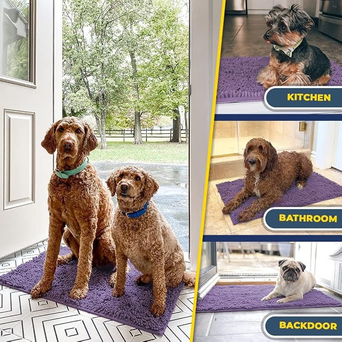 Muddy Mat® | Super Water Absorbent Door Mat Indoor, Microfiber Quick Dry Chenille Entryway Rug, Slip Resistant Front Door Mat, Indoor Mats for Entryway, Machine Washable Pet Rug, Lavender 36" x 46"