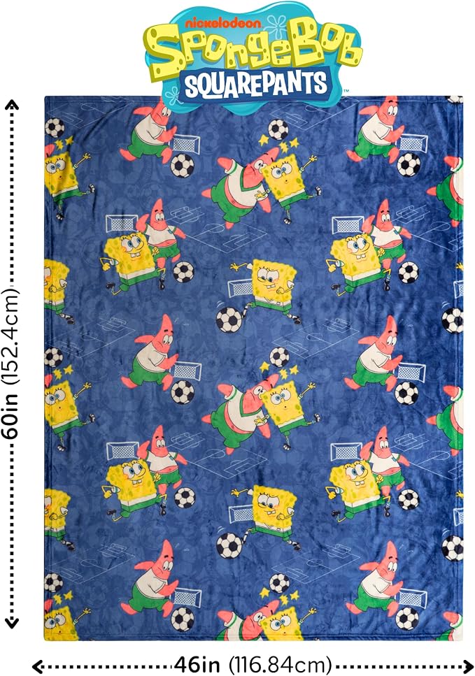 Spongebob Squarepants Kids Sports Soccer Throw, 46 in x 60 in, Soft Plush Blanket for Couch, Bed, or Sporting Events, 2026 World Tournament (Officially Licensed Product) by Franco