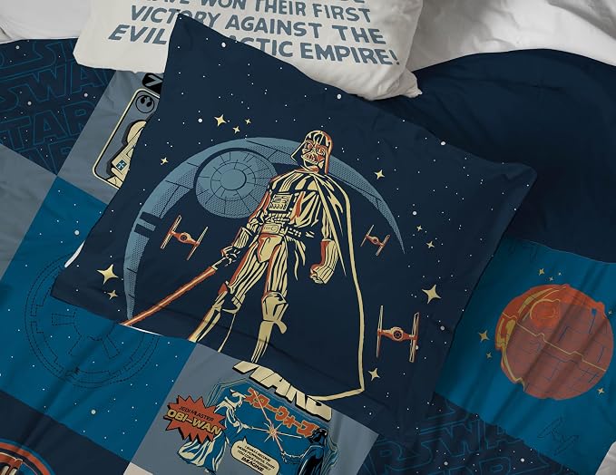 Jay Franco Star Wars Full Comforter Set 7 Piece Soft Bedding for Boys, Blue | Darth Vader Yoda, Bed in a Bag, Comforter Sheets Shams Pillowcases, Official Product, Microfiber, Machine Washable, Boys Gift