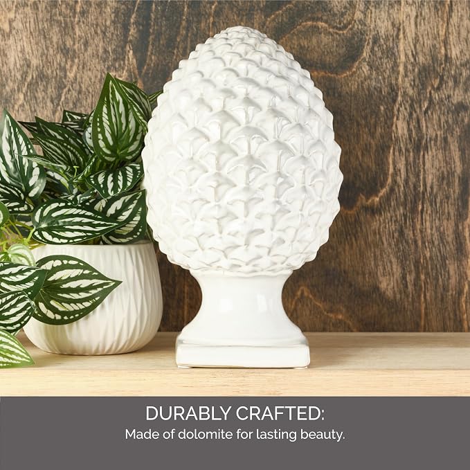 Elements 6.54x6.54x10.94 Inch White Ceramic Pinecone Figurine Durable Design for Everyday Use in Home Kitchen Dining and Entertaining Settings