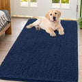 Smiry Dog Door Mat for Muddy Paws 44x32, Absorbent Dirt Trapper, Non-Slip Washable Chenille Entryway Rug for Inside Floor, Dark Blue, Classic Solid
