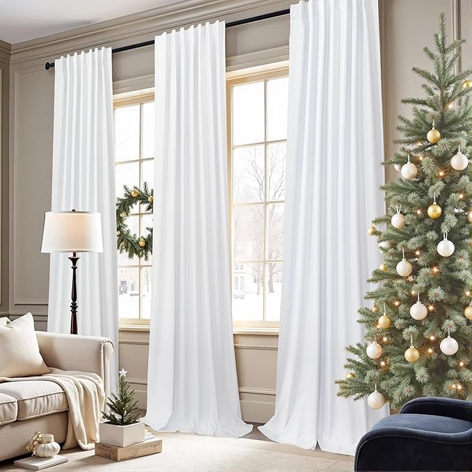 Short Blackout Curtains 54 Inch Length 2 Panels for Bedroom White Linen Textured Black Out Country Farmhouse Curtains for Small Bathroom Windows Kitchen Door Back Tab Pocket Cafe Drapes for Bay Window