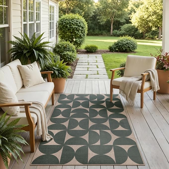 Lahome Green Easy Jute Front Porch Rug, 3x5 Semi Circle Outdoor Rug | Non Slip Non Shedding Floor Carpet for Indoor Entrance Patio Front Door